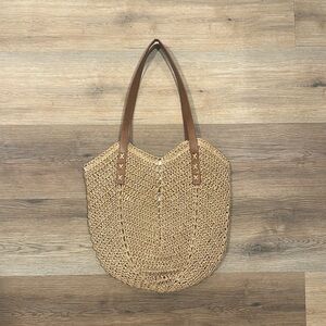 Medium Straw Tote with Vegan Leather Straps